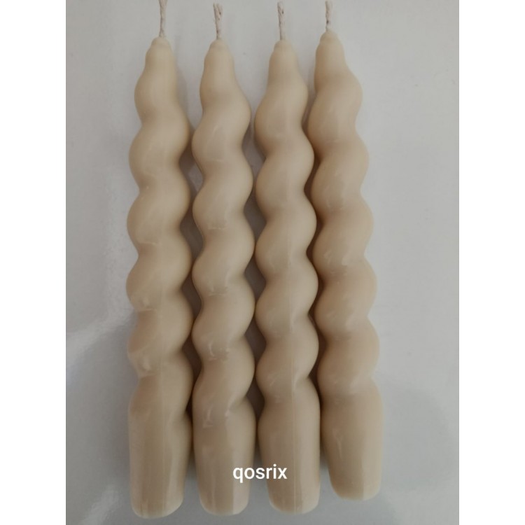 4'lü Krem Italyan Burgulu Şamdan Soya Mumu Doğal