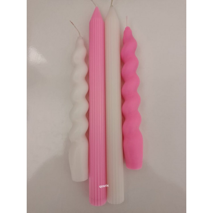 4'lü Beyaz Pudra Pembe Italyan Burgulu Şamdan Soya Mum