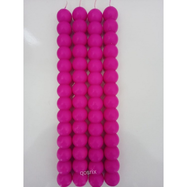 qosrix 4'lü Pembe Fuşya Boncuk Şamdan Soya Mumu Doğal Kokulu