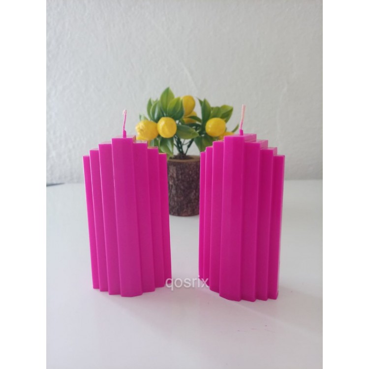 2'li Pembe Fuşya Doğal Kokulu Sütun Geometrik şekil Kule Mum 2'li Pembe Fuşya Doğal Kokulu Sütun Geometrik şekil Kule Mum