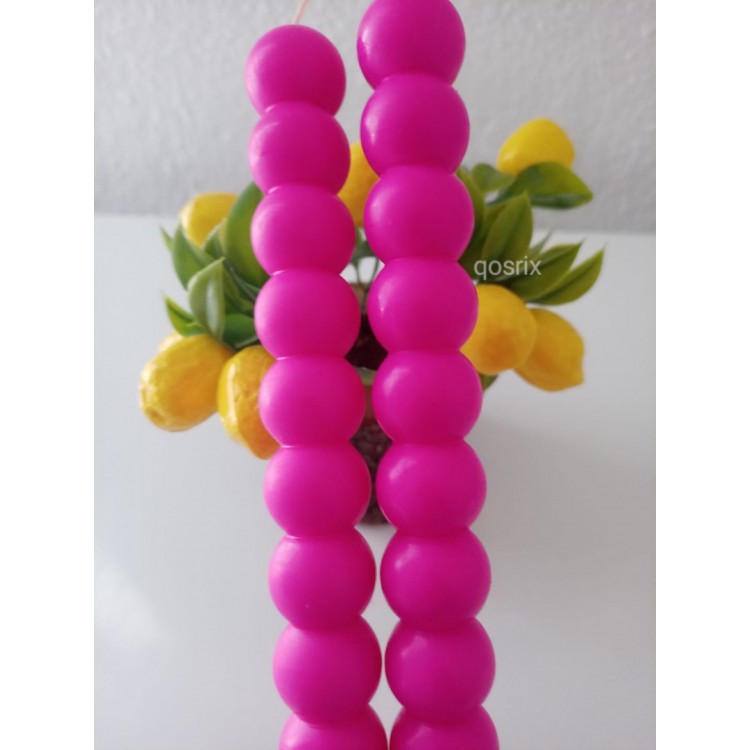 2'li Pembe Fuşya Boncuk Şamdan Mumu 2'li Pembe Fuşya Boncuk Şamdan Mumu