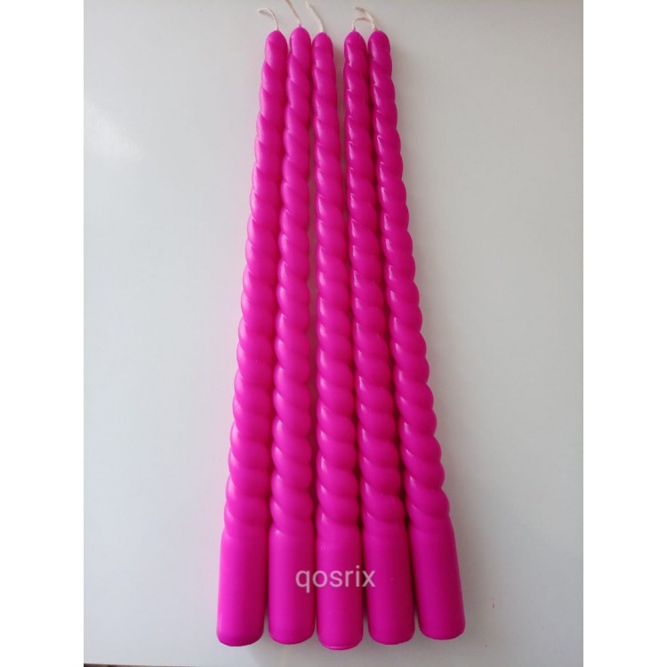 5'li Pembe Fuşya Burgulu Şamdan Mumu