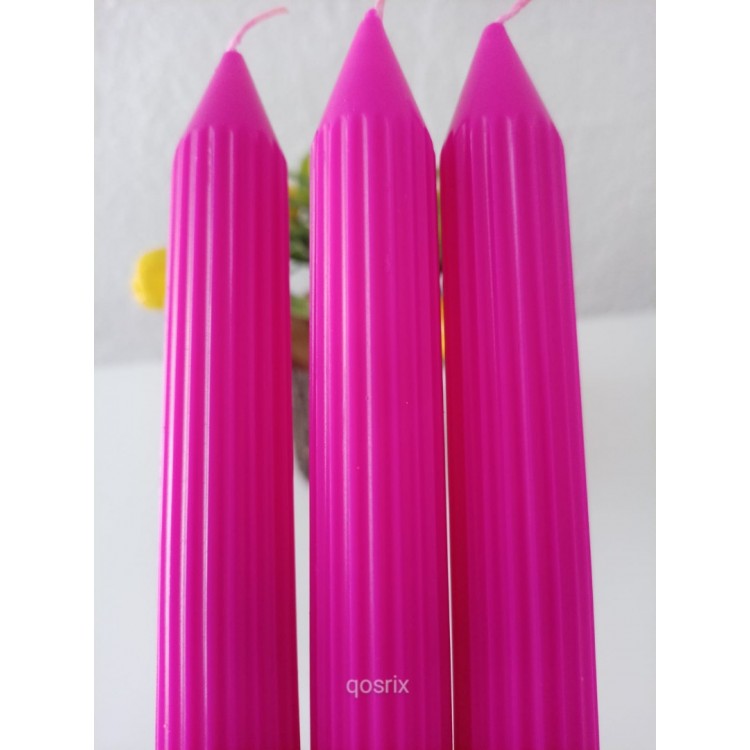 3'lü Pembe Fuşya Şamdan Mumu