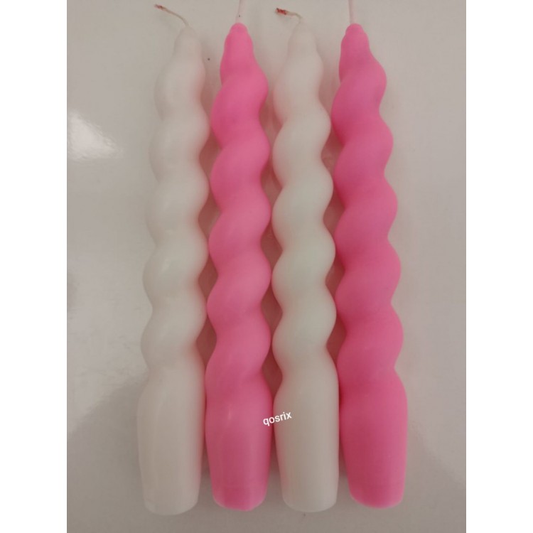 4'lü Beyaz Pudra Pembe Italyan Burgulu Şamdan Soya Mumu